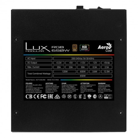 Fonte di Alimentazione Aerocool LUXRGB650M RGB 650W Nero 650 W