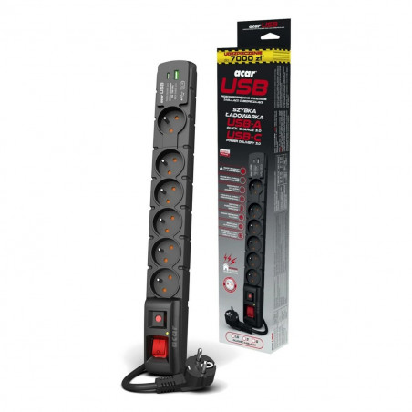 Regleta Enchufes 6 Tomas con Interruptor Acar W2437 (3 m)