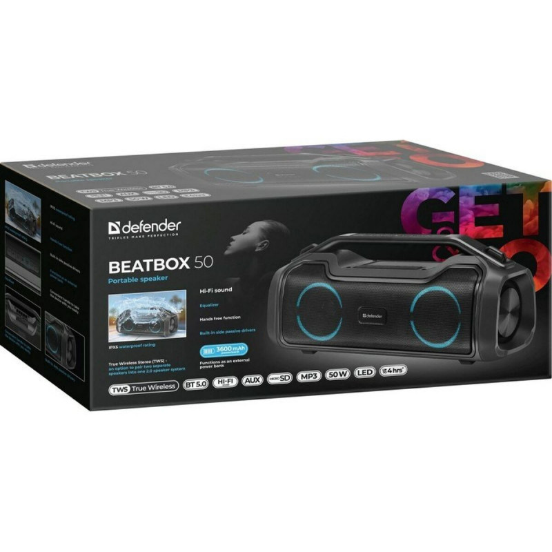 Altifalante Bluetooth Portátil Defender BeatBox 50 Preto 50 W (1 Unidade)