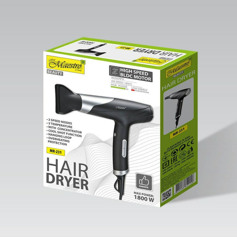 Föhn Feel Maestro MR-231 Schwarz Silberfarben 1800 W