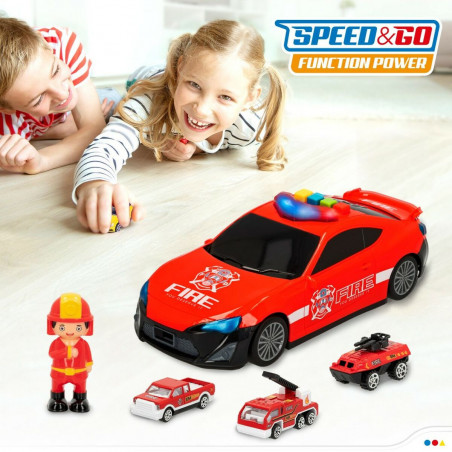Playset di Veicoli Speed & Go 30 x 9,5 x 13 cm Pompiere Luce Suono 4 Unità