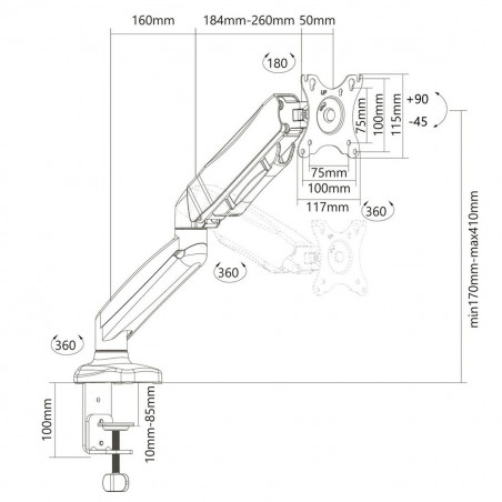 Support de table d'écran Montis ELBRUS MT014 Noir 32" 13"