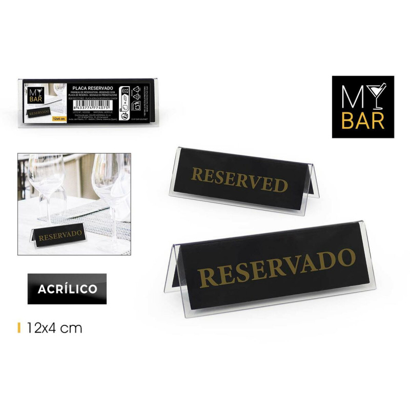 Placa identificativa My Bar RESERVADO / RESERVED 12 x 4 cm 2 mm 24 Unidades