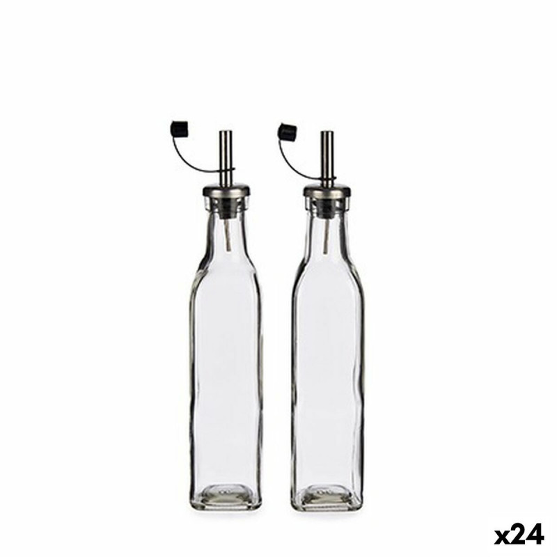Set olio e aceto Vivalto Trasparente Metallo Vetro Silicone Acciaio inossidabile Cristallo Plastica 300 ml 10,5 x 26 x 5,5 cm (2