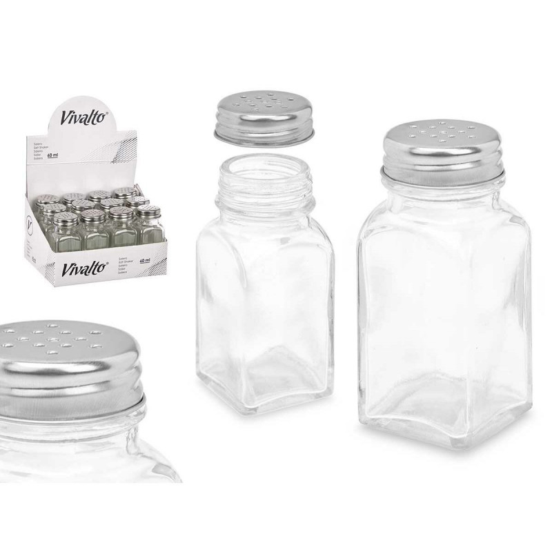 Salt cellar Vivalto Transparent Metal Glass 4 x 9 x 4 cm (12 Units)