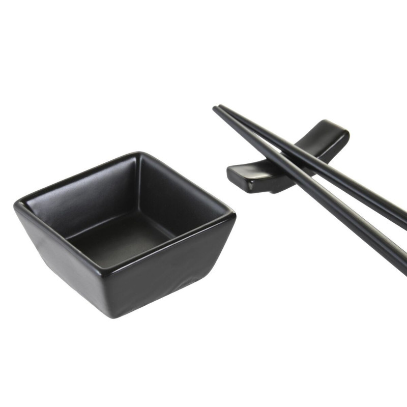 Sushi Set DKD Home Decor Natural Black Bamboo Stoneware Oriental