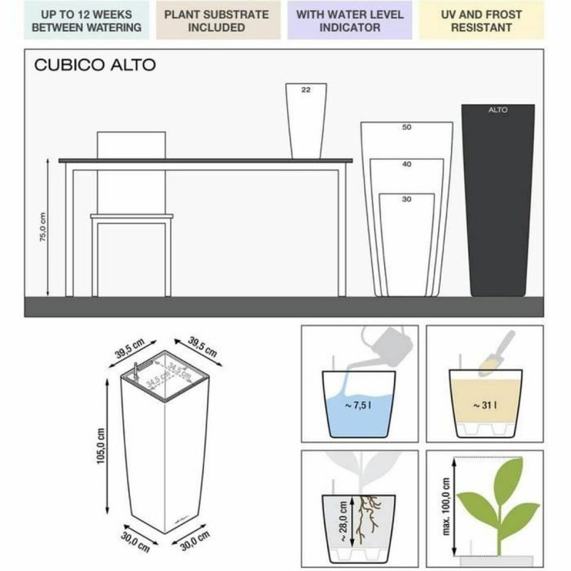 Plantador Lechuza 40 x 40 x 105 cm Plástico Retangular