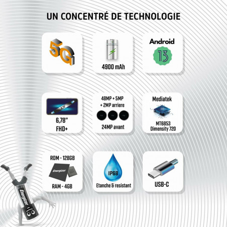 Telefone Móvel para Idosos Energizer H67GEU Octa Core 4 GB RAM 128 GB Preto 6,78"