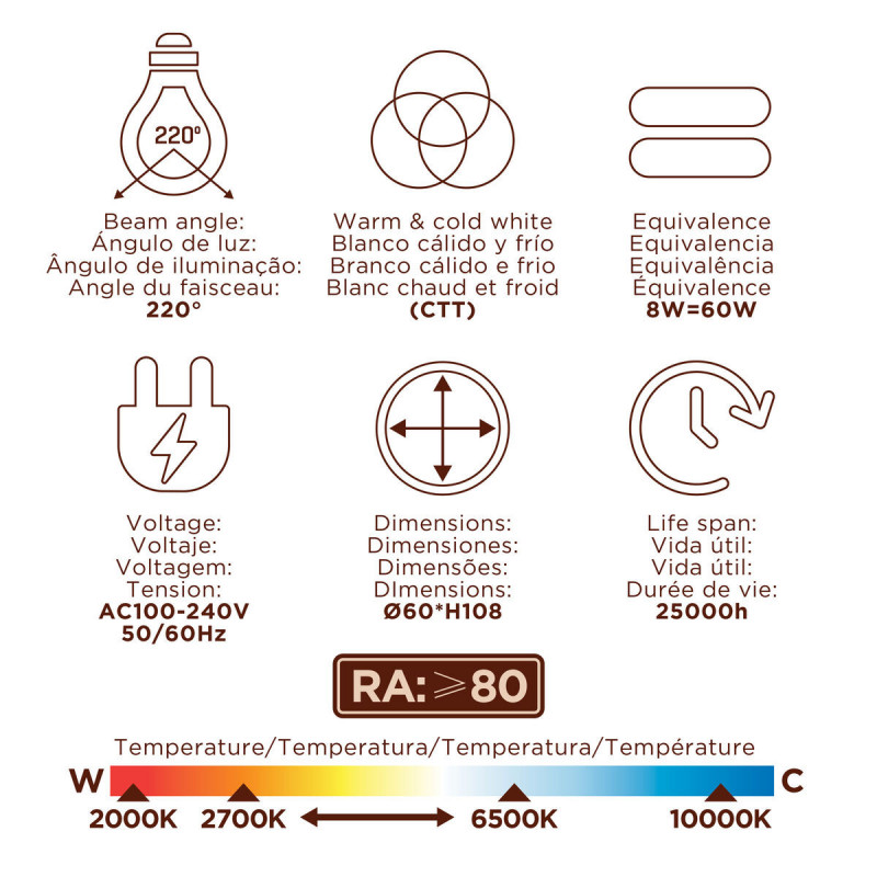 muvit iO bombilla inteligente CCT A60 E27/8W/806lm D60*H108
