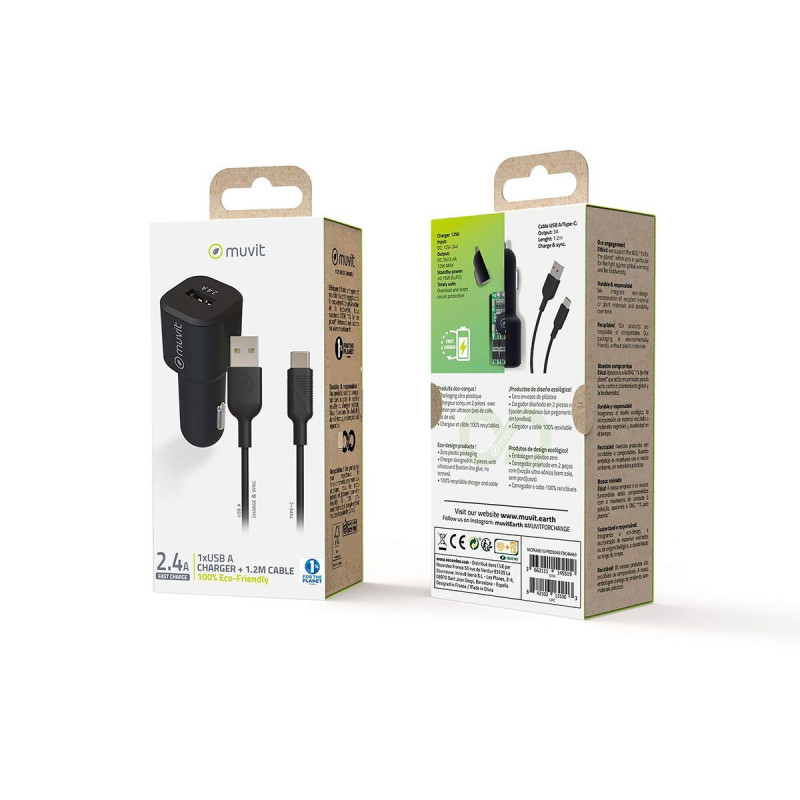 Chargeur de voiture électrique Muvit 1,2 m Noir