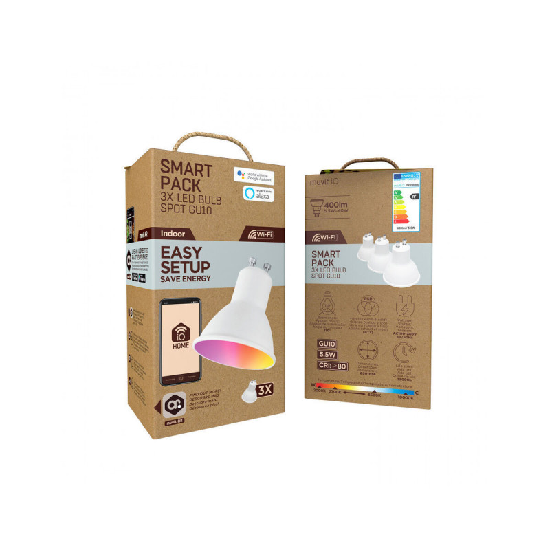 Smart Light bulb Muvit iO Pack 3 5,5 W GU10 400 lm Wi-Fi LED 2700 K 6500 K