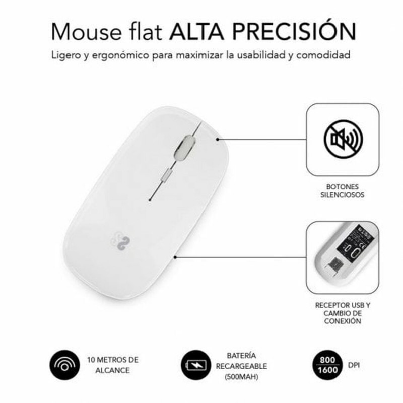 Ratón Bluetooth Inalámbrico Subblim SUBMO-DFLAT21 Blanco 1600 dpi