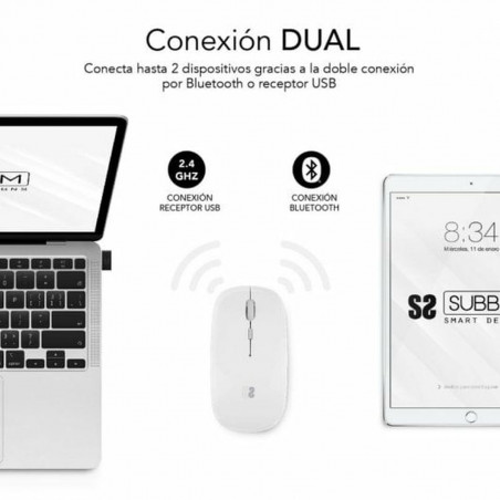 Mouse Bluetooth Wireless Subblim SUBMO-DFLAT21 Bianco 1600 dpi