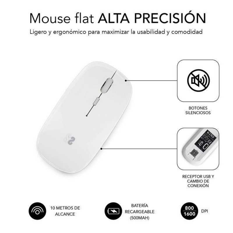 Souris Bluetooth Sans Fil Subblim SUBMO-DFLAT21 Blanc 1600 dpi
