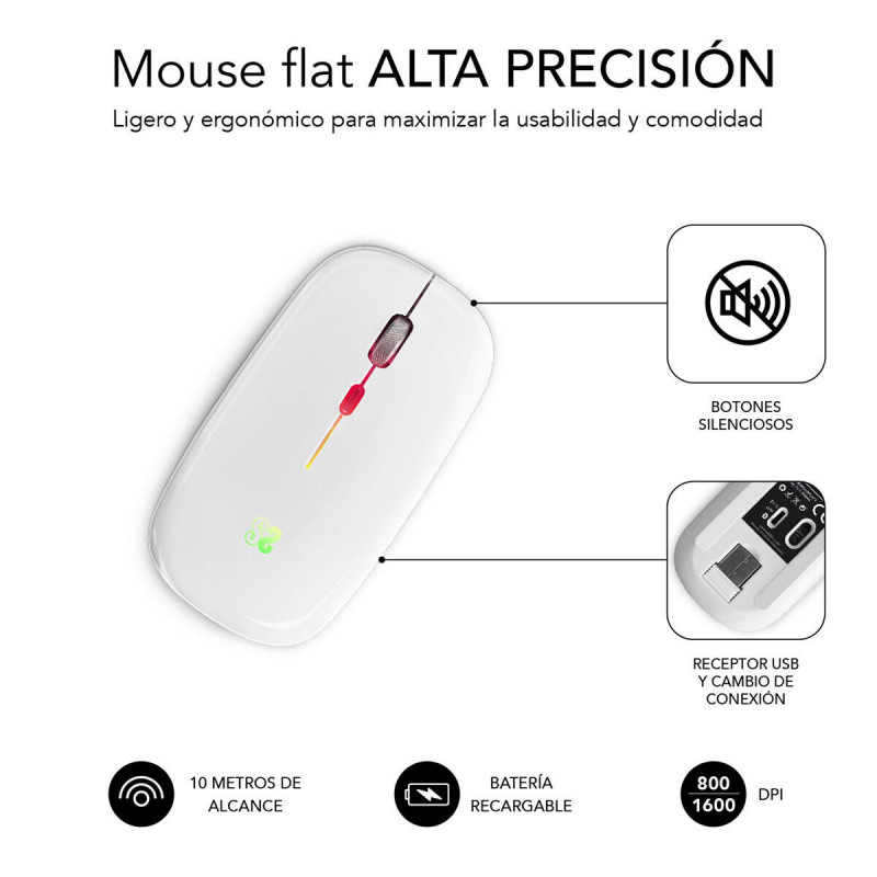 Wireless Bluetooth Mouse Subblim SUBMO-LDFLAT2 White 1600 dpi