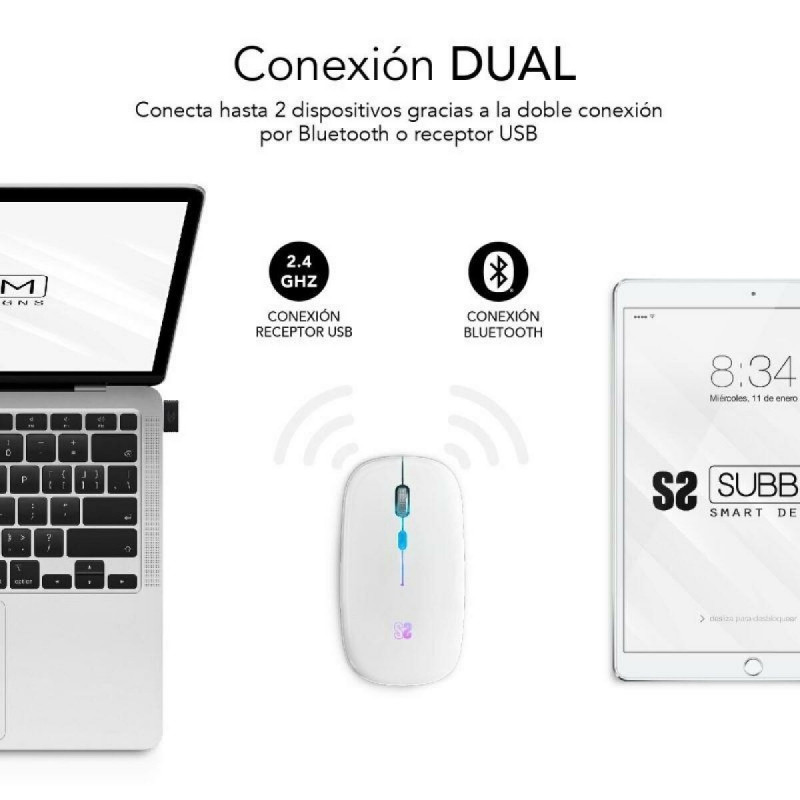 Ratón Bluetooth Inalámbrico Subblim SUBMO-LDFLAT2 Blanco 1600 dpi