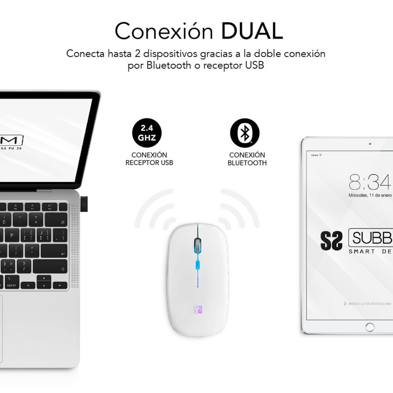 Ratón Bluetooth Inalámbrico Subblim SUBMO-LDFLAT2 Blanco 1600 dpi