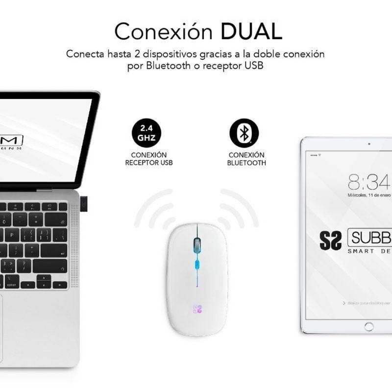 Ratón Bluetooth Inalámbrico Subblim SUBMO-LDFLAT2 Blanco 1600 dpi