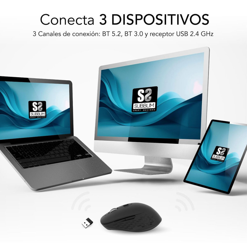 Mouse senza Fili Subblim SUBMO-EDCUR01 Nero 1600 dpi