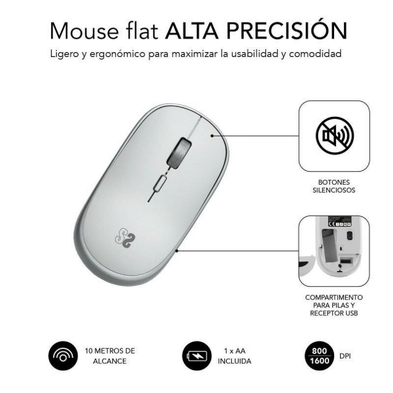Mouse senza Fili Subblim SUBMO-RFM0001 Argentato 1600 dpi