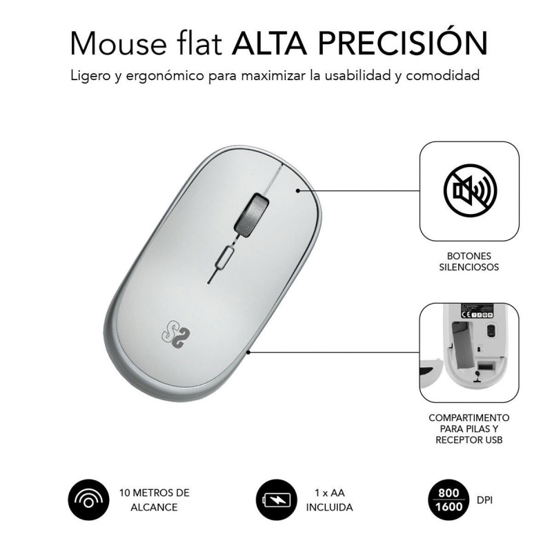Wireless Mouse Subblim SUBMO-RFM0001 Silver 1600 dpi