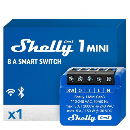 Presa Intelligente Shelly MINI 1 GEN3 RELE WIFI BT Bluetooth Wi-Fi Bluetooth 4.2