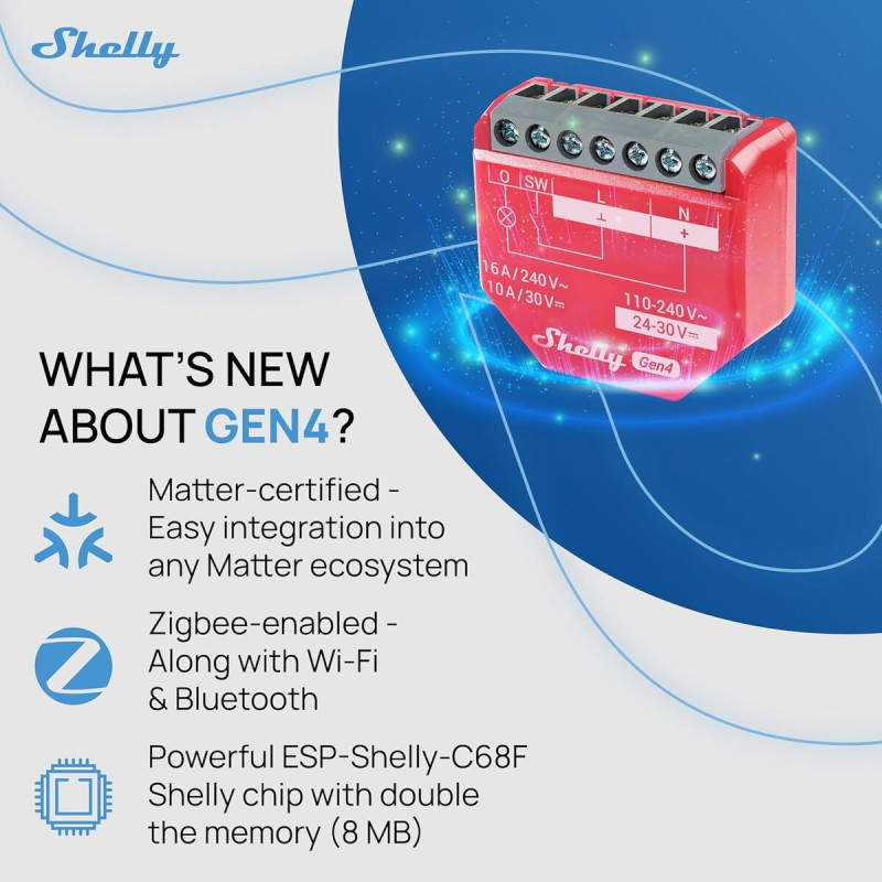 Prise Intelligente Shelly S4SW-001P16EU Bluetooth Wi-Fi Bluetooth 5.0 10 A