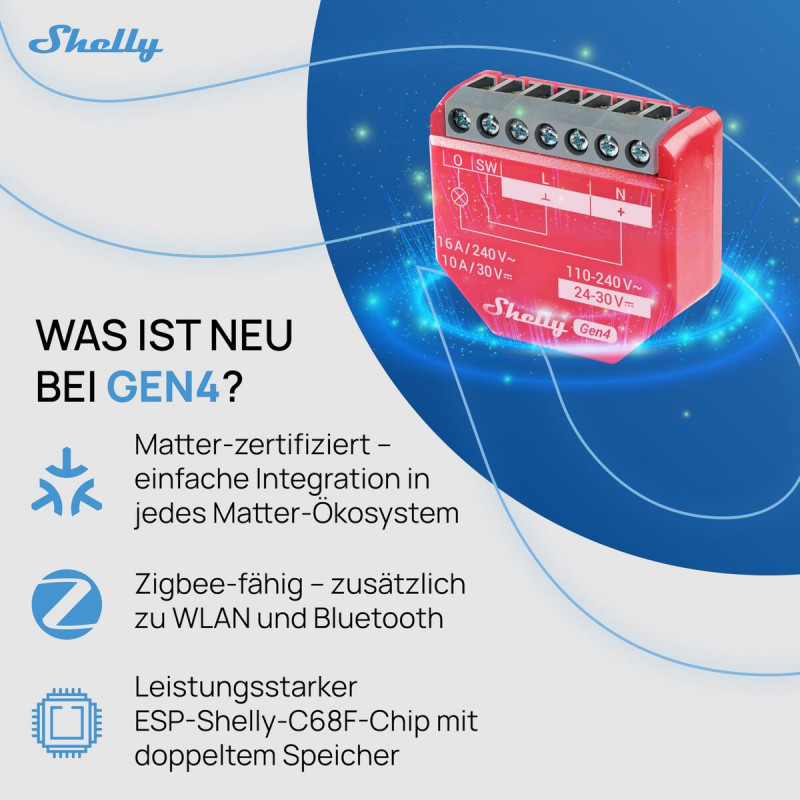 Tomada Inteligente Shelly S4SW-001P16EU Bluetooth Wi-Fi Bluetooth 5.0 10 A