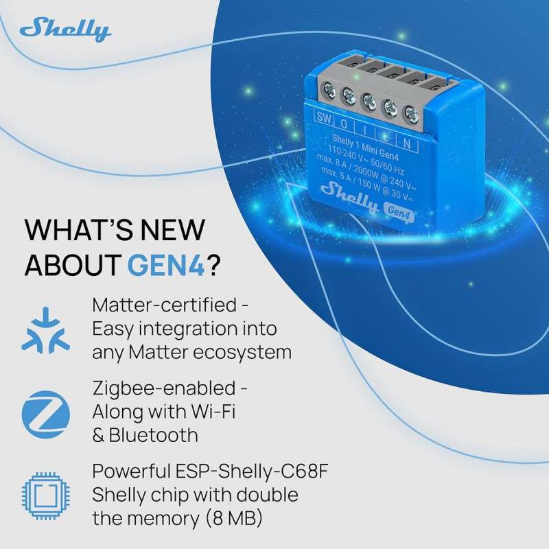 Intelligenter Stecker Shelly S4SW-001X8EUU Bluetooth Wi-Fi Bluetooth 5.0