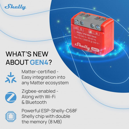 Intelligenter Stecker Shelly S4SW-001P8EU Bluetooth Wi-Fi Bluetooth 5.0