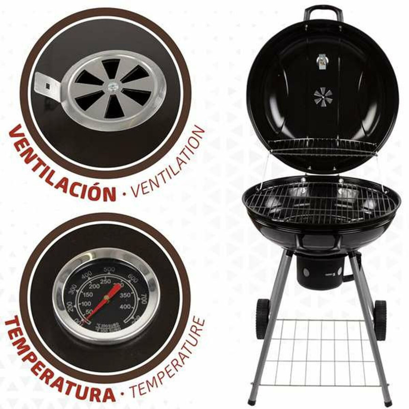 Coal Barbecue with Wheels Aktive Textilene 57 x 86 cm Black