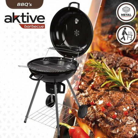 Coal Barbecue with Wheels Aktive Textilene 57 x 86 cm Black