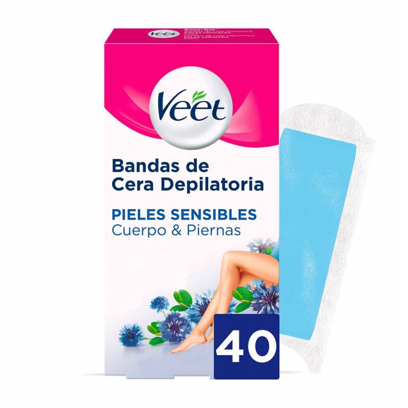 Bandes Épilatoire Corporelles Veet Bandas De Cera Pure Peau sensible Jambes (40 Unités)