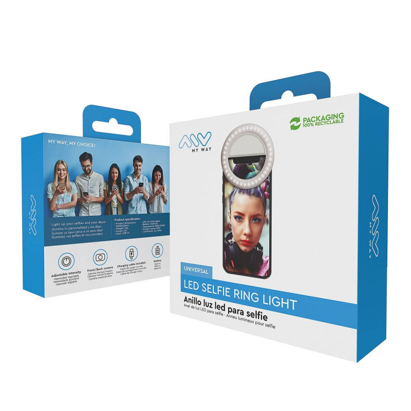 Ring Light Ricaricabile per Selfie Muvit MWCHL0007 Bianco