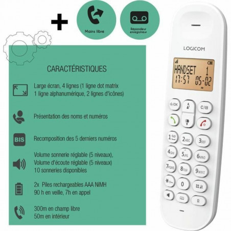 Téléphone Sans Fil Logicom DECT ILOA 155T SOLO Blanc