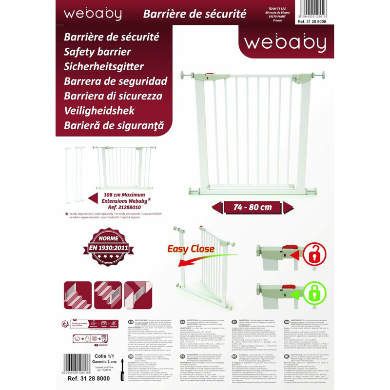 Sicherheitsbarriere WEBABY MOBI Weiß 73-80 cm