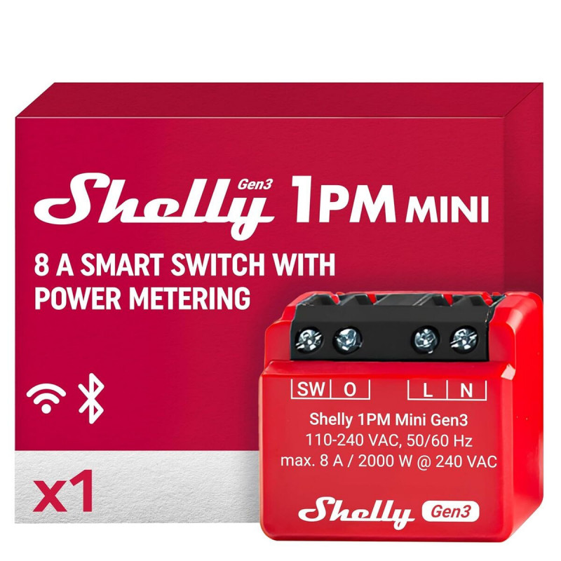 Wi-Fi switch module Shelly Mini 1PM Gen3 Bluetooth Wi-Fi Bluetooth 4.2