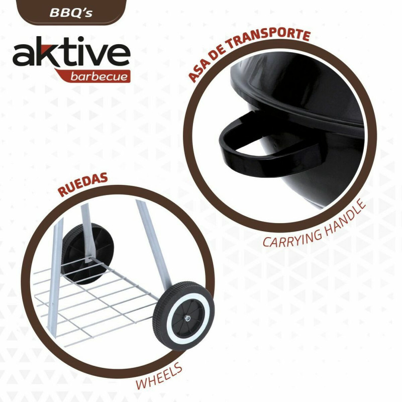 Coal Barbecue with Wheels Aktive 46 cm Circular Black With lid