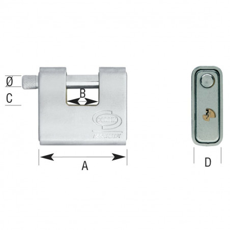 Key padlock CORBIN Rectangular Brass Steel Armored