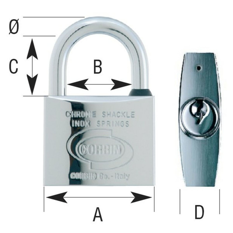 Cadeado com chave CORBIN Euromarine Arco 50 mm Aço inoxidável Latão