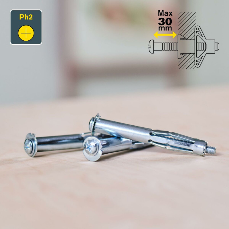 Chevilles et vis Rapid Ø 13 x 65 mm M6 x 75 mm Métal Expansion 10 Unités