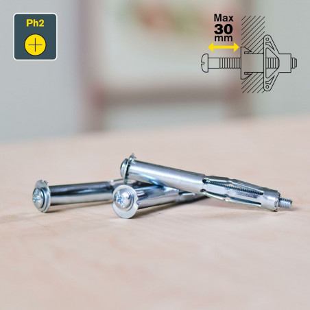 Chevilles et vis Rapid Ø 13 x 65 mm M6 x 75 mm Métal Expansion 10 Unités