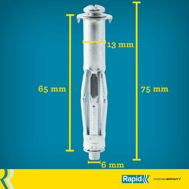Tacos y tornillos Rapid Ø 13 x 65 mm M6 x 75 mm Metal Expansión 10 Unidades