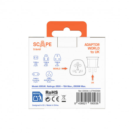 Plug adapter Scape Travel 830UK Plastic 13 A