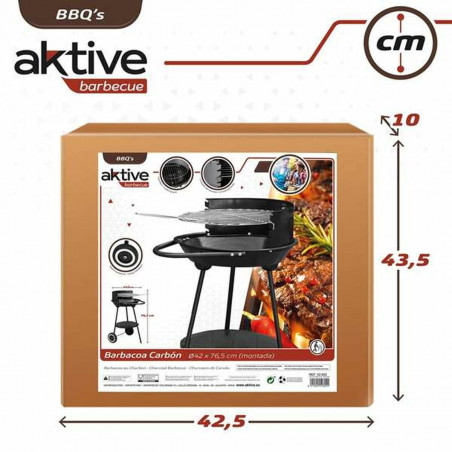 Coal Barbecue with Wheels Aktive Textilene 42 x 76,5 cm Black