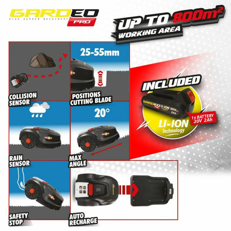 Lawn mowing robot Gardeo GRO20V20WIFI 1000 M² 800 m²