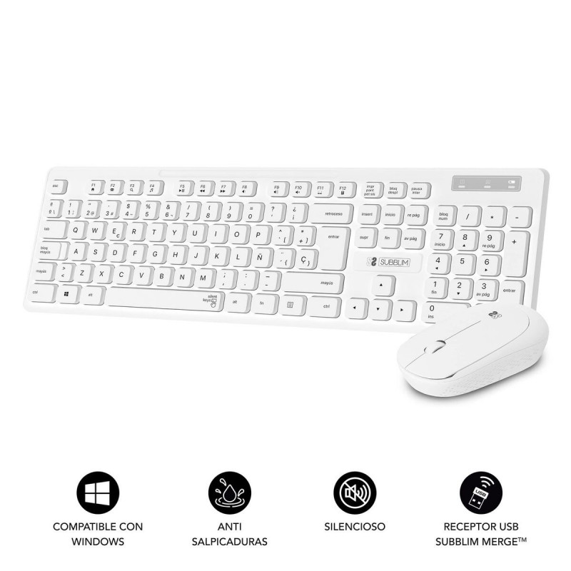 Tastatur mit Drahtloser Maus Subblim SUBKBC-CSSW11 Weiß Qwerty Spanisch