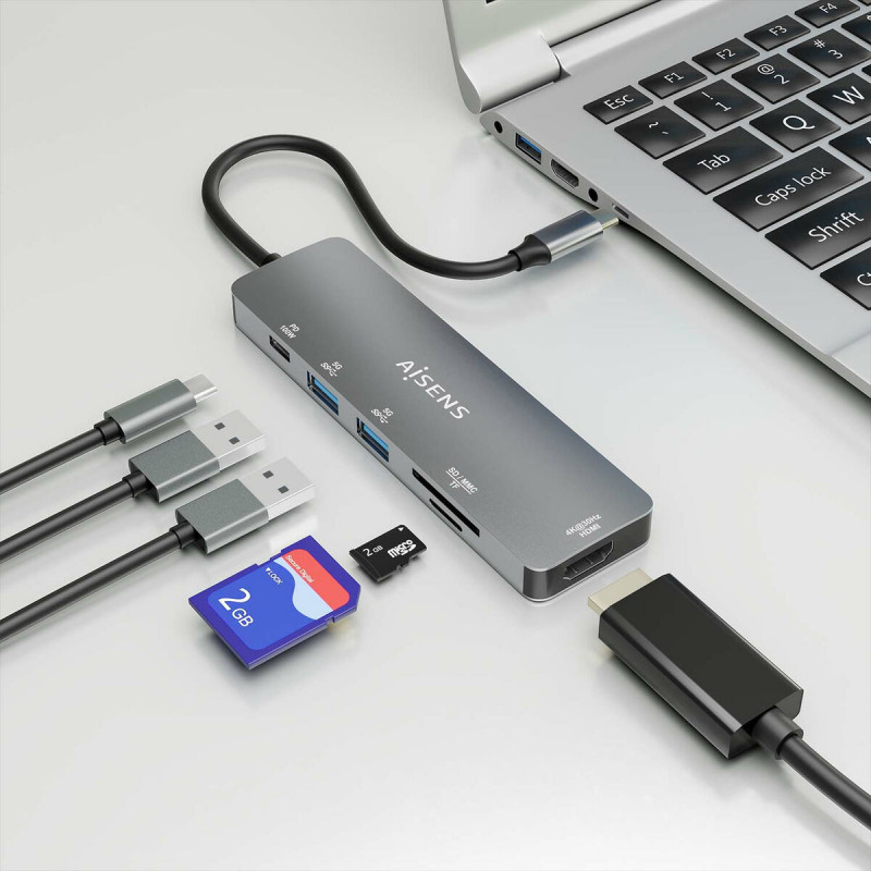 Hub USB Aisens ASUC-6P016-GR Gris Multicolor