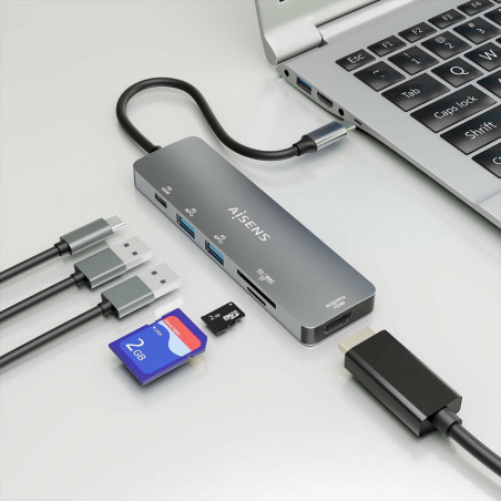 Hub USB Aisens ASUC-6P016-GR Gris Multicolor