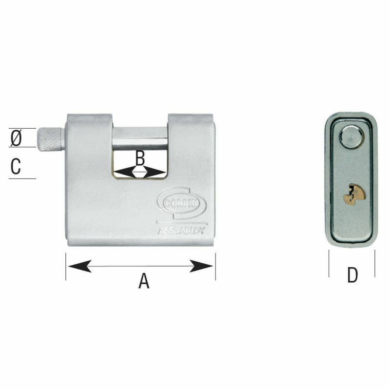 Cadeado com chave CORBIN Retangular Metal Latão Aço Blindado